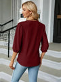 Maria Textured Notched Three-Quarter Sleeve Blouse