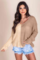 Ana Contrast Color V-Neck Long Sleeve Pullover Sweater