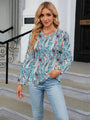 Sury Printed Round Neck Flounce Sleeve Blouse