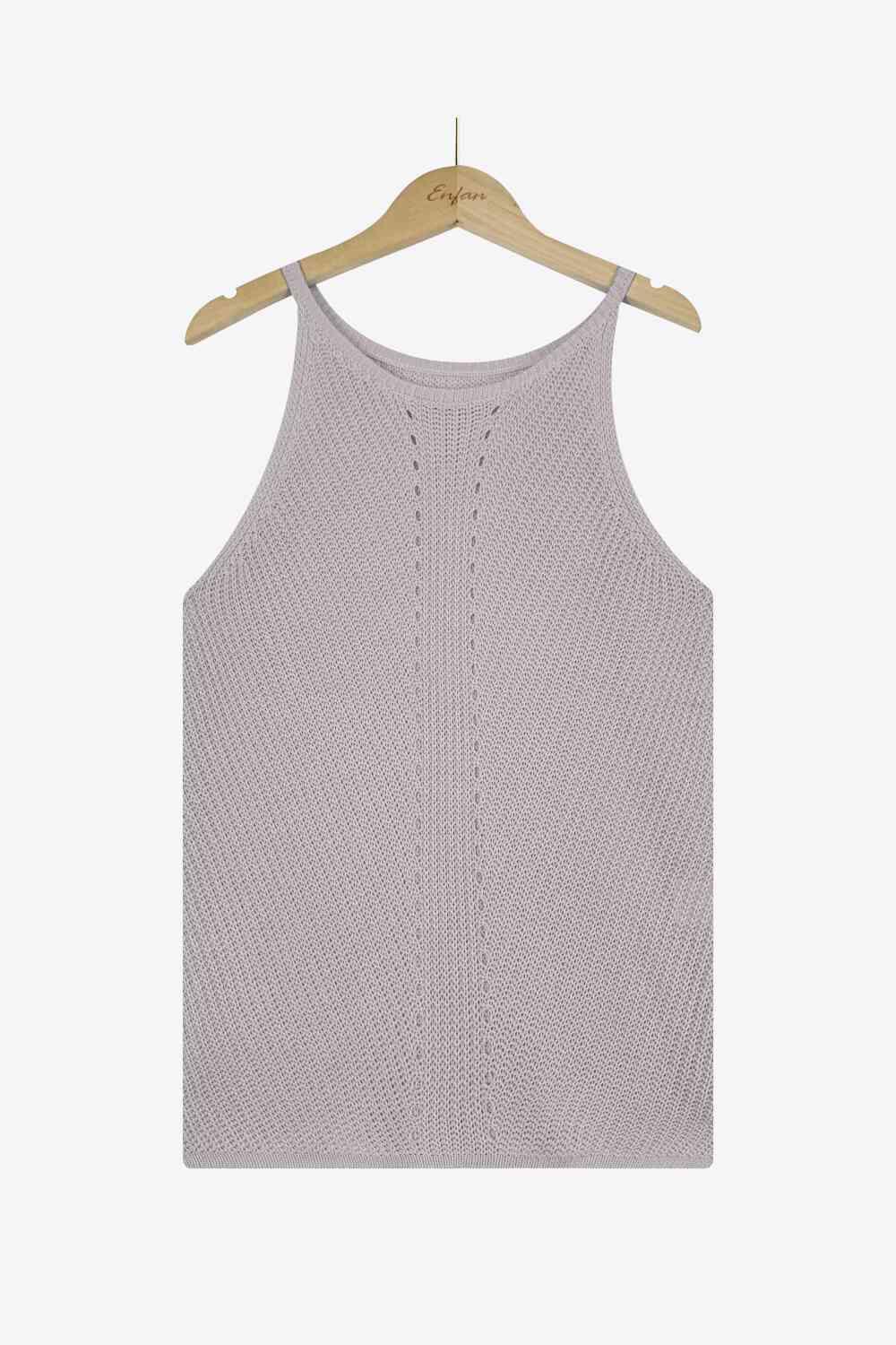 Eliana Openwork Grecian Neck Knit Tank Top