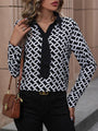 Gloria Printed Collared Neck Long Sleeve Blouse