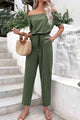 Marina Off-Shoulder Tie Cuff Jumpsuits with Pockets