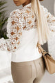 Iris Hollowed Floral Lace Spliced Long Sleeve Blouse