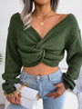 Garibanna Women's Long Sleeve Knotted Open Navel Knitted Sweater - Vestir en Moda