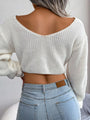Garibanna Women's Long Sleeve Knotted Open Navel Knitted Sweater - Vestir en Moda