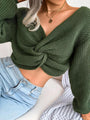 Garibanna Women's Long Sleeve Knotted Open Navel Knitted Sweater - Vestir en Moda