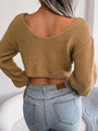 Garibanna Women's Long Sleeve Knotted Open Navel Knitted Sweater - Vestir en Moda