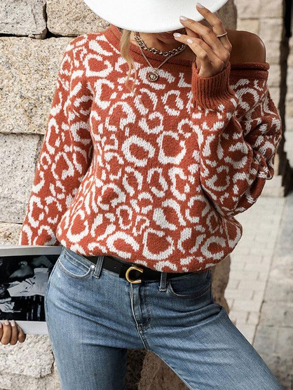 Giorgina Ladies Casual Fashion Jacquard Long Sleeve Leopard Sweater - Vestir en Moda