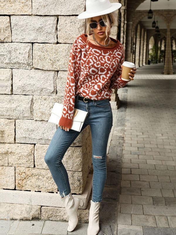 Giorgina Ladies Casual Fashion Jacquard Long Sleeve Leopard Sweater - Vestir en Moda