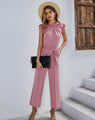 Drina Women elegant casual belted sleeveless jumpsuits