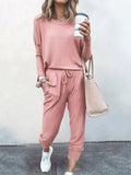 Sofia Women's Loose Solid Color Long Sleeve Casual Two pieces sets