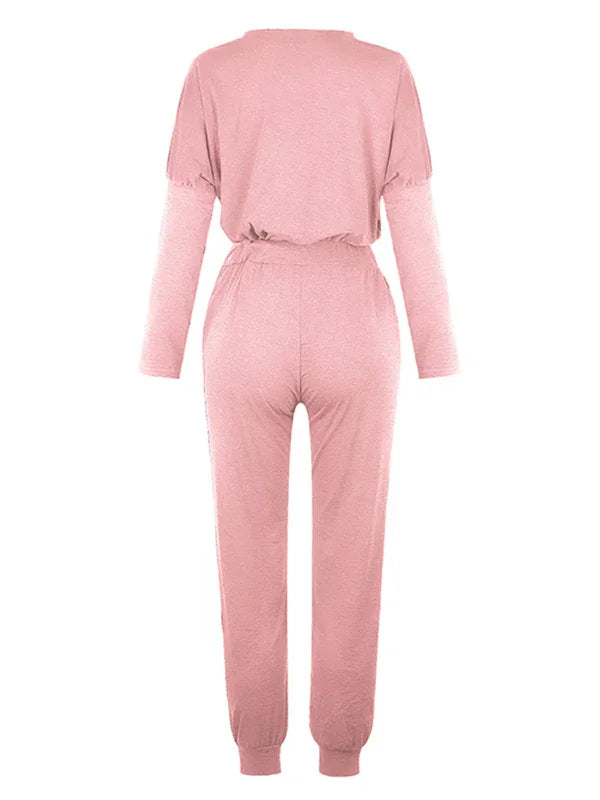 Sofia Women's Loose Solid Color Long Sleeve Casual Two pieces sets