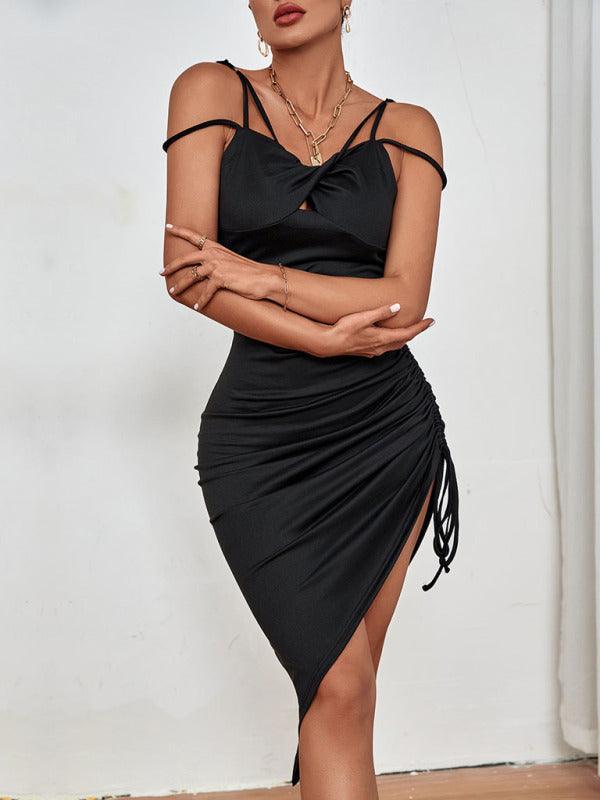 Flora Hot Girls Sexy Tight Irregular Slit Dress - Vestir en Moda