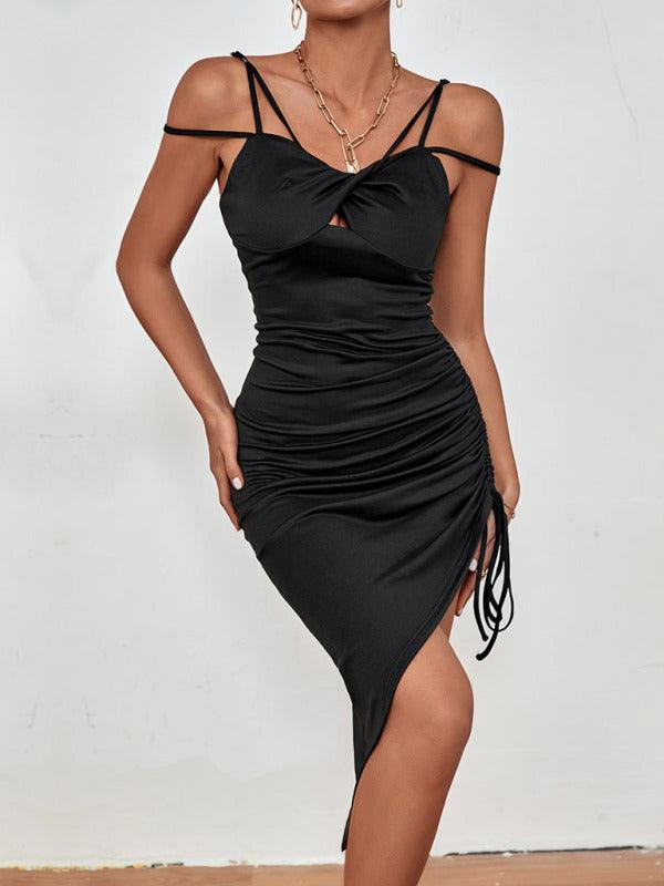 Flora Hot Girls Sexy Tight Irregular Slit Dress - Vestir en Moda