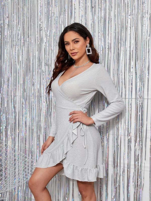 Siena Deep V Neck Ruffle Mini Dress - Vestir en Moda