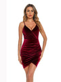 Miley Deep V Neck Wrap Around Tieless Velvet Mini Dress - Vestir en Moda