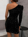 Kendra Solid Color Metallic Shimmer One Shoulder Neck Mini Dress - Vestir en Moda