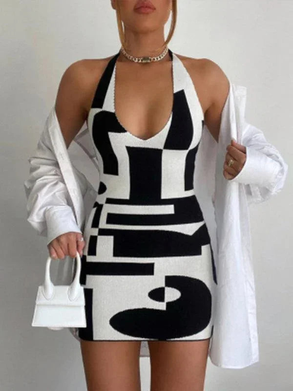 Lyla Contrast Print Knit Sweater Mini Dress - Vestir en Moda