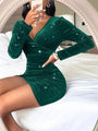 Novah Solid Color Long Sleeve Faux Wrap Velvet Mini Dress - Vestir en Moda