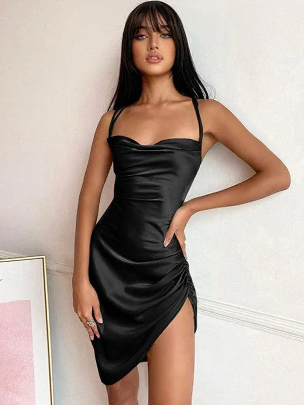 Estrella Sexy Tube Back Hollow High Waist Strap Temperament Slit Dress - Vestir en Moda