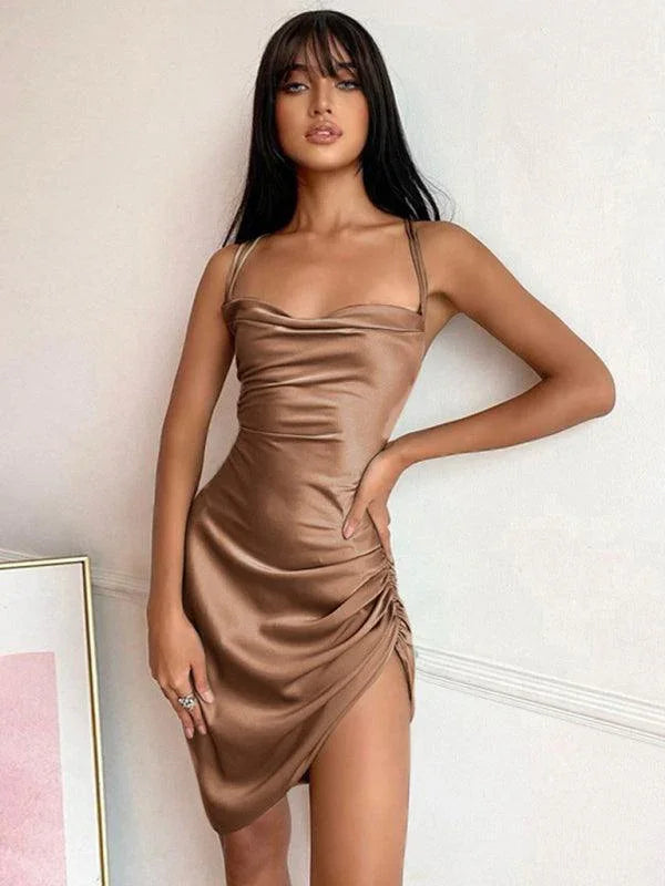Estrella Sexy Tube Back Hollow High Waist Strap Temperament Slit Dress - Vestir en Moda