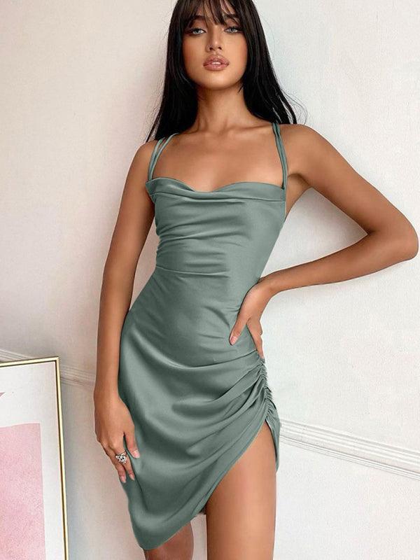 Estrella Sexy Tube Back Hollow High Waist Strap Temperament Slit Dress - Vestir en Moda