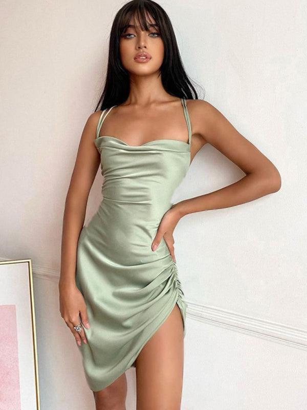 Estrella Sexy Tube Back Hollow High Waist Strap Temperament Slit Dress - Vestir en Moda