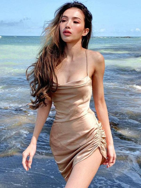 Estrella Sexy Tube Back Hollow High Waist Strap Temperament Slit Dress - Vestir en Moda