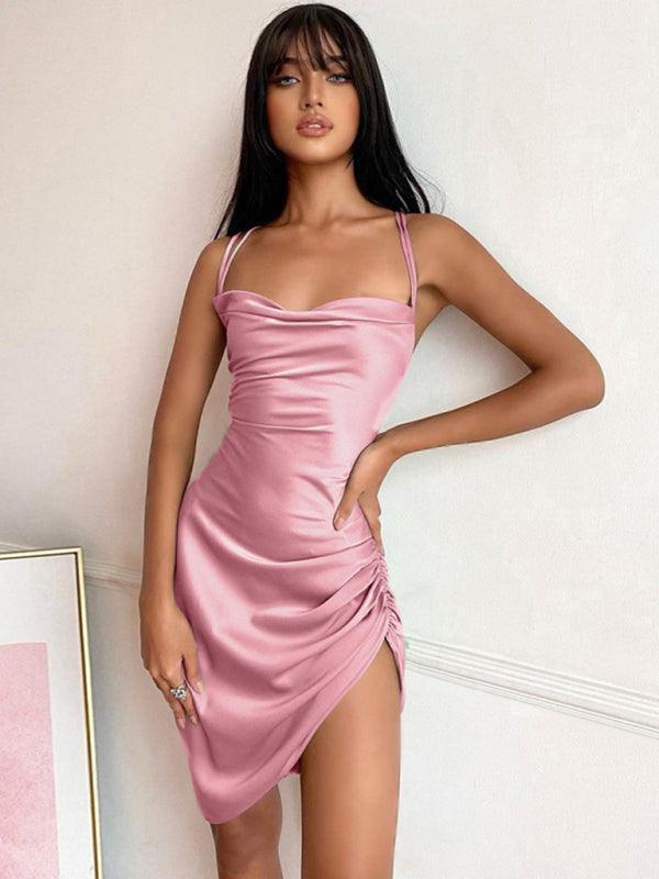Estrella Sexy Tube Back Hollow High Waist Strap Temperament Slit Dress - Vestir en Moda