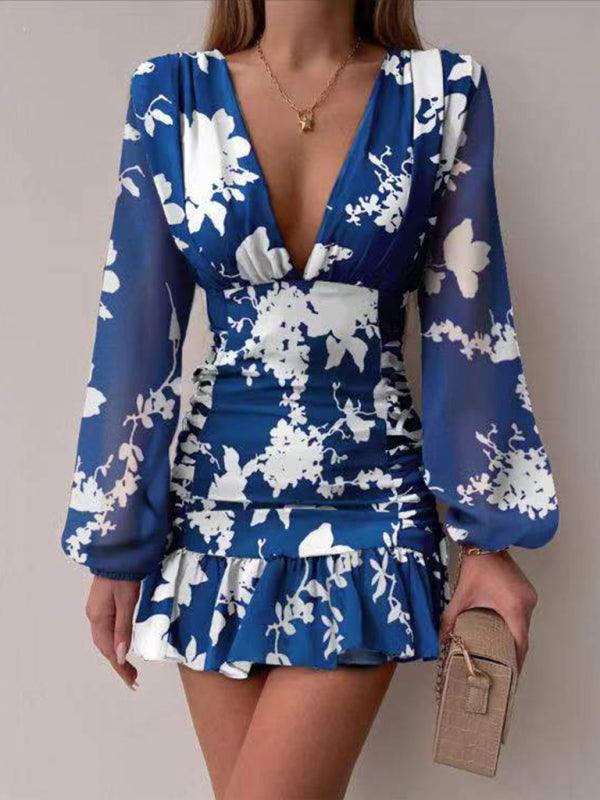 Marceline Sexy V Neck Lantern Long Sleeve Dress - Vestir en Moda