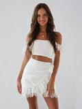 Vanessa Women's Solid Color Lace Off shoulder And Raffle Match Two pieces Set - Vestir en Moda