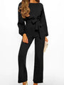 Laura Women simple and elegant long-sleeved waist jumpsuits