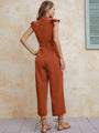 Luisa Women Solid Button Up Earring Sleeve Mid Waist Strappy Jumpsuits