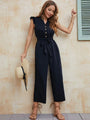 Luisa Women Solid Button Up Earring Sleeve Mid Waist Strappy Jumpsuits