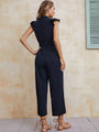 Luisa Women Solid Button Up Earring Sleeve Mid Waist Strappy Jumpsuits