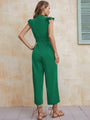 Luisa Women Solid Button Up Earring Sleeve Mid Waist Strappy Jumpsuits