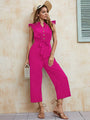 Luisa Women Solid Button Up Earring Sleeve Mid Waist Strappy Jumpsuits