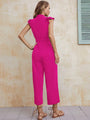 Luisa Women Solid Button Up Earring Sleeve Mid Waist Strappy Jumpsuits