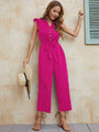 Luisa Women Solid Button Up Earring Sleeve Mid Waist Strappy Jumpsuits
