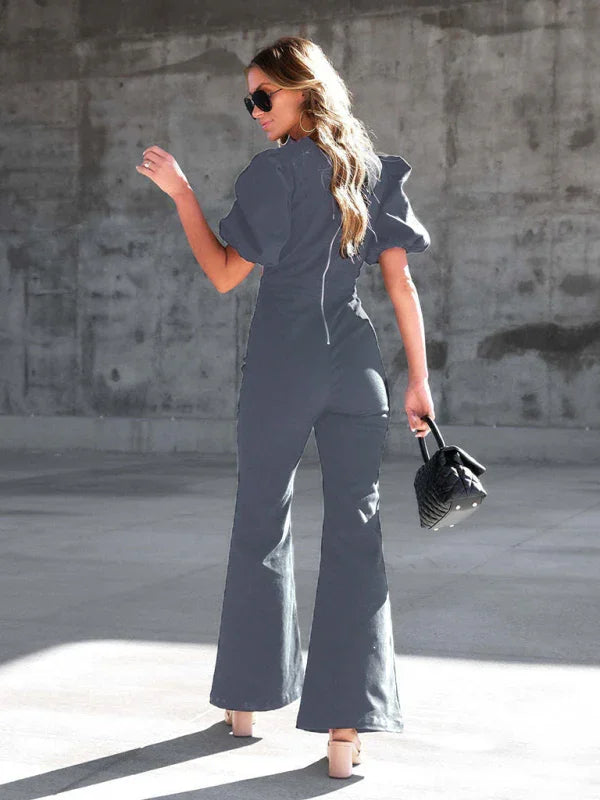 Ariani Women Puff Sleeve Crossover Waist Jumpsuits