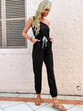 Sindy Women solid color one-shoulder suspender jumpsuits