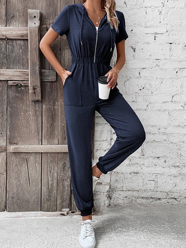 Rubbie Hooded Zip Loose Casual Cargo Jumpsuits