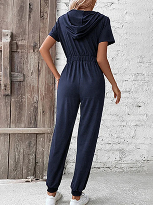 Rubbie Hooded Zip Loose Casual Cargo Jumpsuits