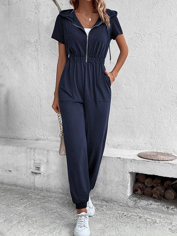 Rubbie Hooded Zip Loose Casual Cargo Jumpsuits