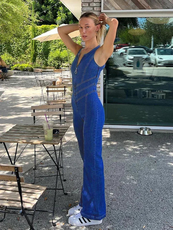 Erica And Slim Fashion Street Style Open Back Retro Style High Jumpsuits