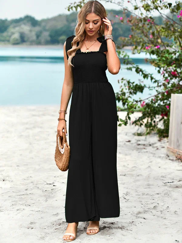 Gladis casual solid color high waist wrap chest suspender jumpsuits