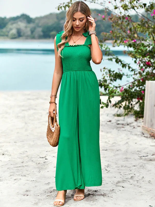 Gladis casual solid color high waist wrap chest suspender jumpsuits