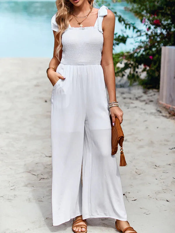Gladis casual solid color high waist wrap chest suspender jumpsuits
