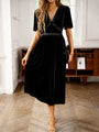 Isabella Elegant V Neck Short Sleeved Velvet Dress