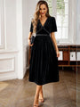 Isabella Elegant V Neck Short Sleeved Velvet Dress